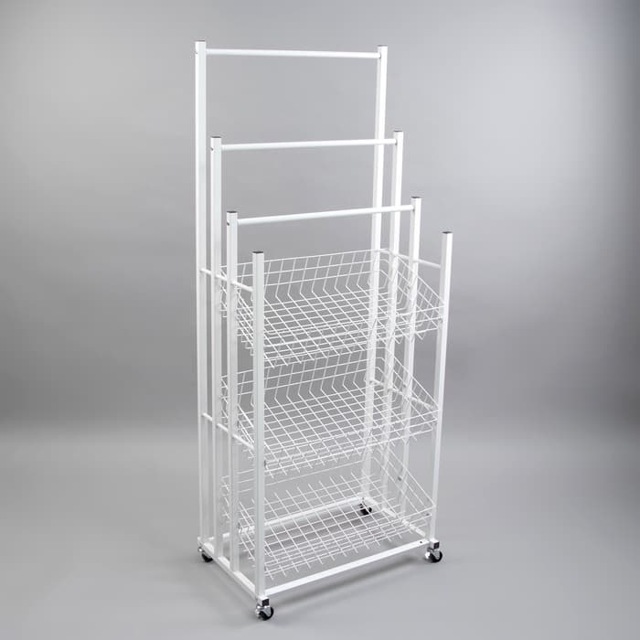 Стойка под зонты, разборная, 3 наклонные корзины, 3 яруса, 60×40×150 см, белая