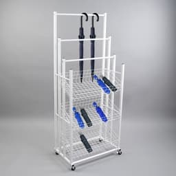 Стойка под зонты, разборная, 3 наклонные корзины, 3 яруса, 60×40×150 см, белая