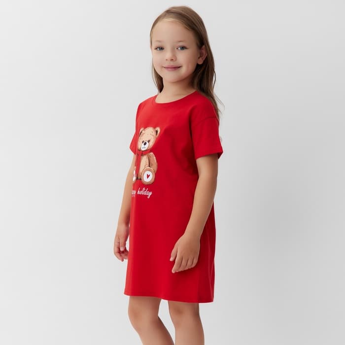 Сорочка для девочки новогодняя KAFTAN «Мишка в шарфе», размер 28 (86-92 см), красная