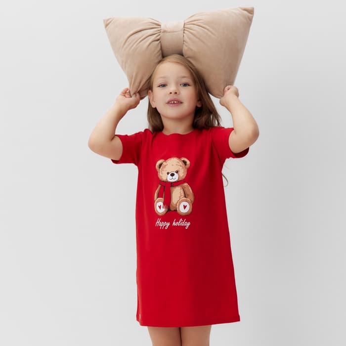 Сорочка для девочки новогодняя KAFTAN «Мишка в шарфе», размер 30 (98-104 см), красная