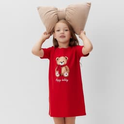 Сорочка для девочки новогодняя KAFTAN «Мишка в шарфе», размер 30 (98-104 см), красная