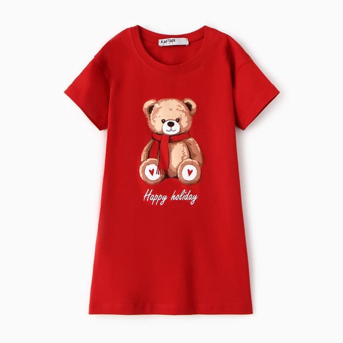 Сорочка для девочки новогодняя KAFTAN «Мишка в шарфе», размер 30 (98-104 см), красная