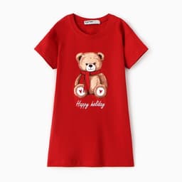 Сорочка для девочки новогодняя KAFTAN «Мишка в шарфе», размер 30 (98-104 см), красная