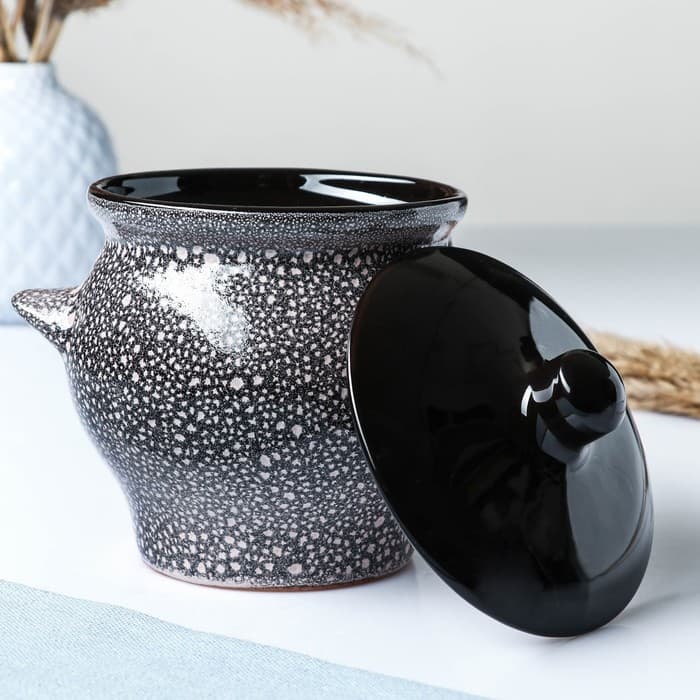 Горшочек для запекания Борисовская керамика «Мрамор», 650 мл, 12×12 см, керамика, чёрный