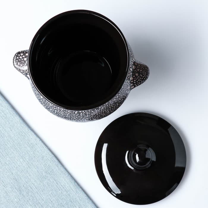 Горшочек для запекания Борисовская керамика «Мрамор», 650 мл, 12×12 см, керамика, чёрный