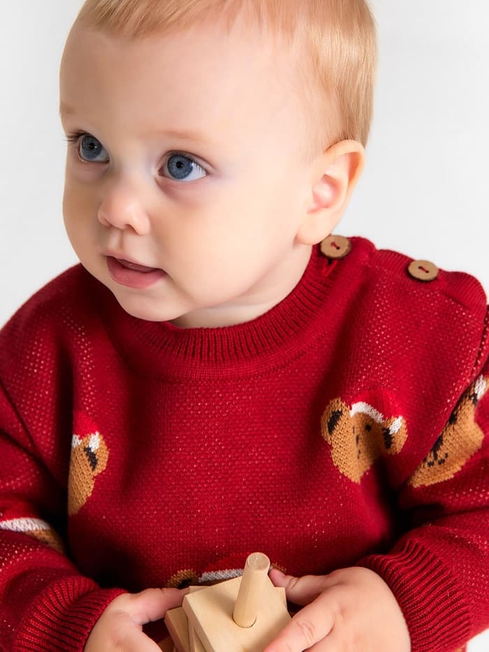 Джемпер вязаный новогодний «Крошка Я. Новогодние медвежата», рост 68-74 см, красный