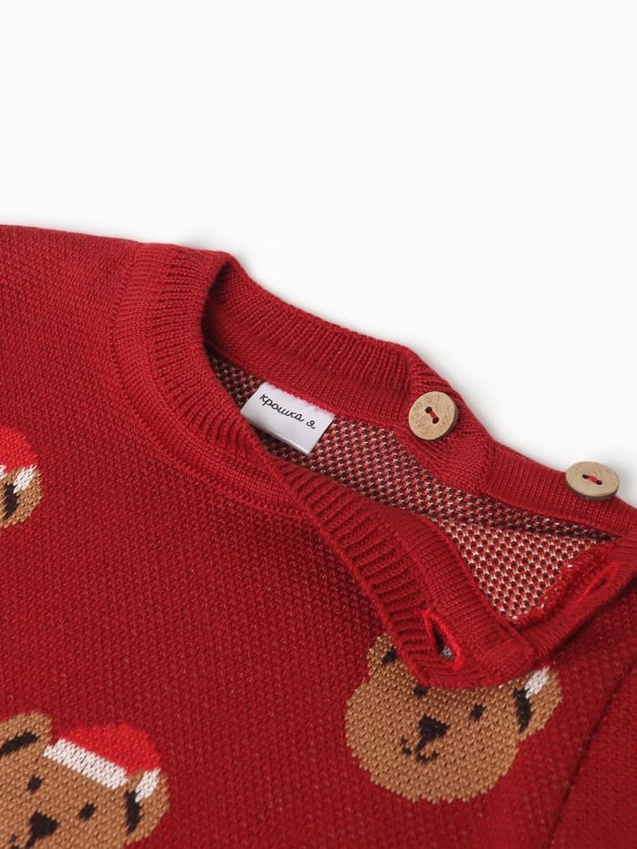 Джемпер вязаный новогодний «Крошка Я. Новогодние медвежата», рост 74-80 см, красный