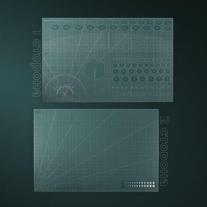 Мат для резки, трёхслойный, 90×60 см, А1, зелёный