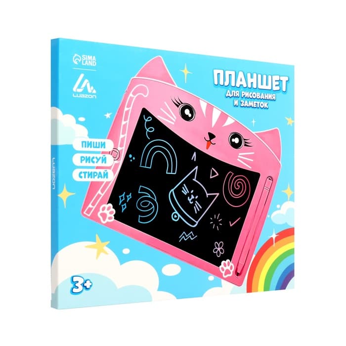 Планшет для рисования и заметок Luazon «Кот», 8.5", цветной дисплей, розовый