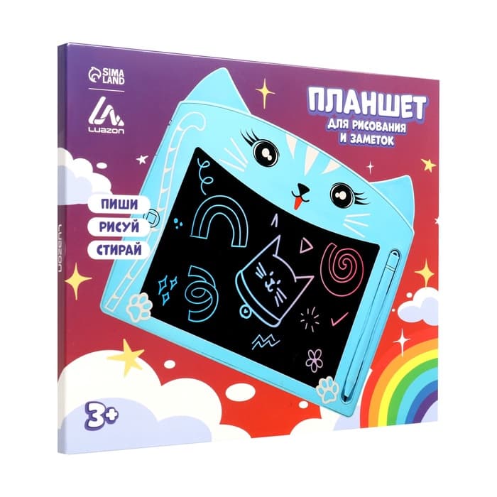 Планшет для рисования и заметок Luazon «Кот», 8.5", цветной дисплей, синий