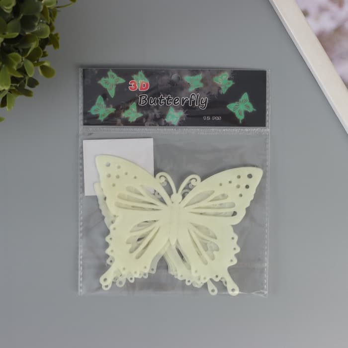 Набор магнитов на холодильник пластик «Бабочки светящиеся с вырезными узорами», 12 шт.