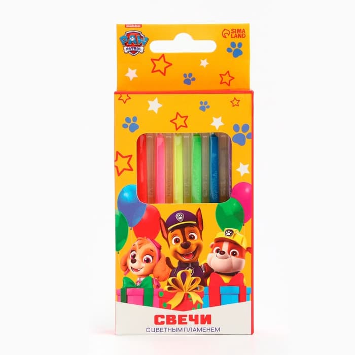 Свечи для торта 6 штук, с цветным пламенем, Щенячий патруль