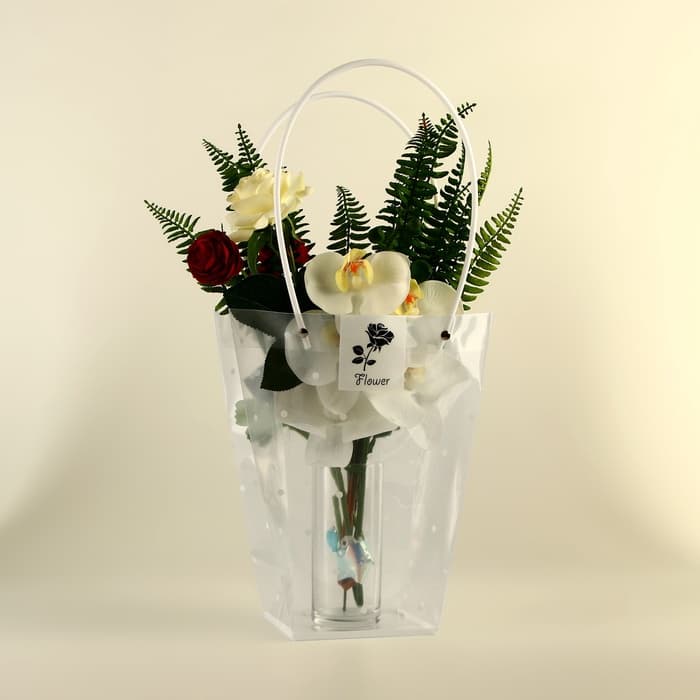 Сумка для цветов прозрачная, «Горошек», влагостойкая, 26×24×12 см