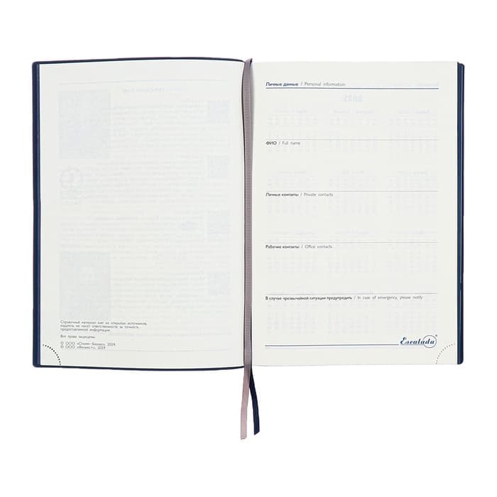Ежедневник датированный 2025, А5+, 176 листов ESCALADA, мягкая обложка из искусственной кожи, блинтовое тиснение, ляссе, кремовый блок 70 г/м², синий
