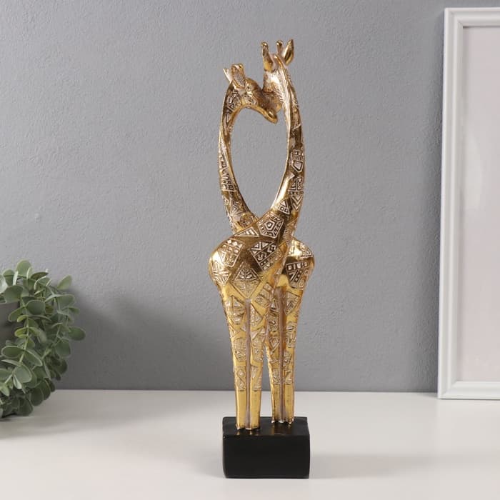 Фигурка полистоун «Жирафы: нежность», геометрические узоры, золото, 10×7×39.5 см