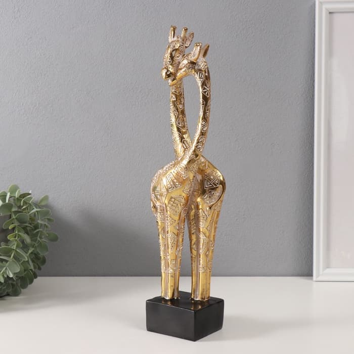 Фигурка полистоун «Жирафы: нежность», геометрические узоры, золото, 10×7×39.5 см