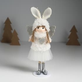 Интерьерная кукла текстильная «Ангелочек в шапке с ушками зайчика», 4×8×20 см