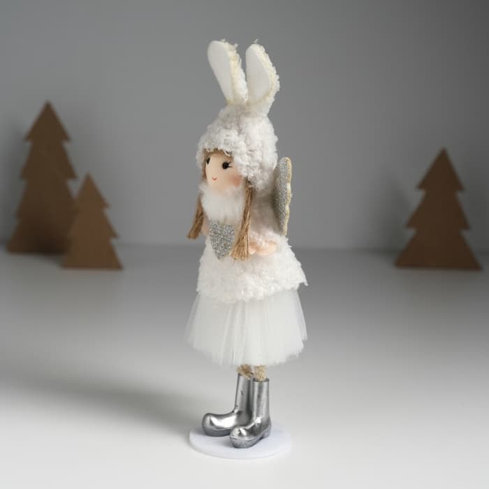 Интерьерная кукла текстильная «Ангелочек в шапке с ушками зайчика», 4×8×20 см