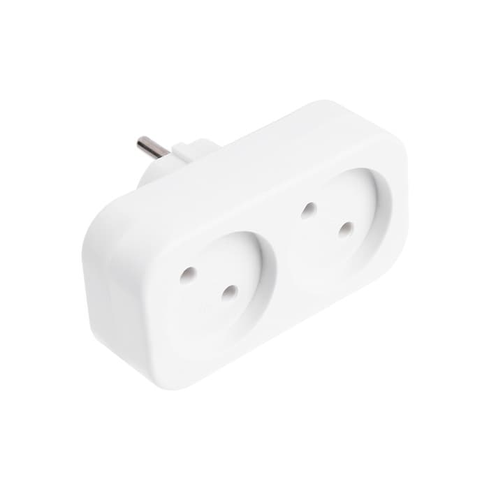 Разветвитель, 2 розетки, 10 А, без заземления, 220 В, белый