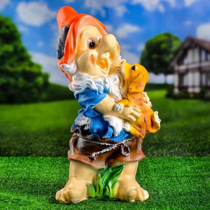 Садовая фигура из полистоуна «Гном с собачкой», 46×22×23 см