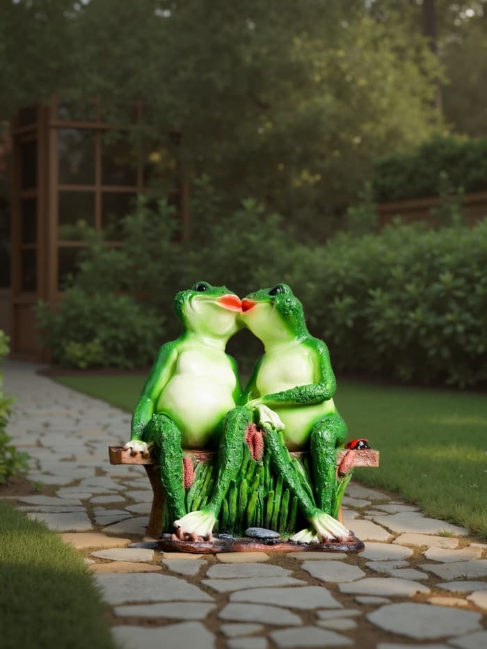 Садовая фигура из полистоуна «Лягушки на лавочке», 32×20×30 см