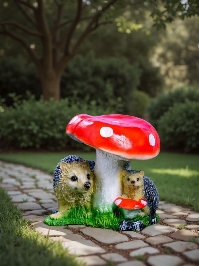 Садовая фигура из полистоуна «Гриб с двумя ежами», 30×26×30 см