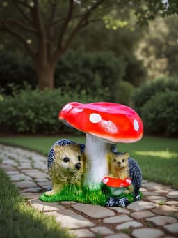 Садовая фигура из полистоуна «Гриб с двумя ежами», 30×26×30 см