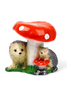 Садовая фигура из полистоуна «Гриб с двумя ежами», 30×26×30 см