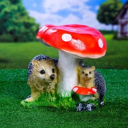 Садовая фигура из полистоуна «Гриб с двумя ежами», 30×26×30 см