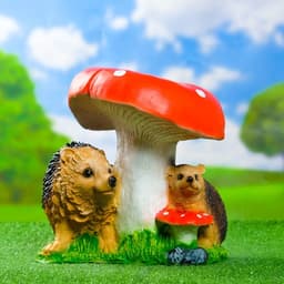 Садовая фигура из полистоуна «Гриб с двумя ежами», 30×26×30 см