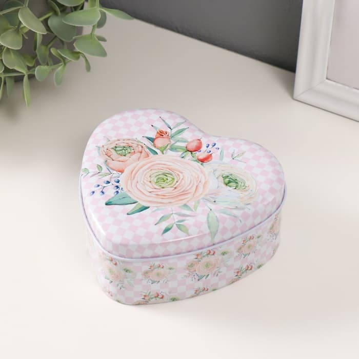 Набор шкатулок для хранения мелочей, украшений «Сердце. Нежность цветов», 3 шт., металл, 10.5×12.6×5 см