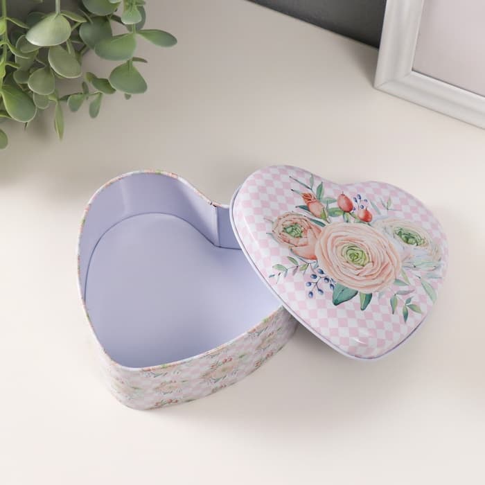 Набор шкатулок для хранения мелочей, украшений «Сердце. Нежность цветов», 3 шт., металл, 10.5×12.6×5 см