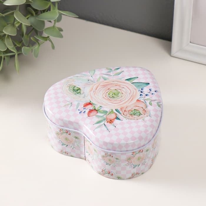 Набор шкатулок для хранения мелочей, украшений «Сердце. Нежность цветов», 3 шт., металл, 10.5×12.6×5 см