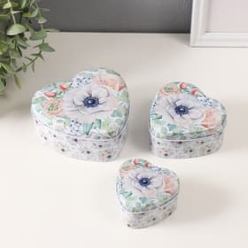 Набор шкатулок для хранения мелочей, украшений «Сердце. Цветы», 3 шт., металл, 10.5×12×5 см