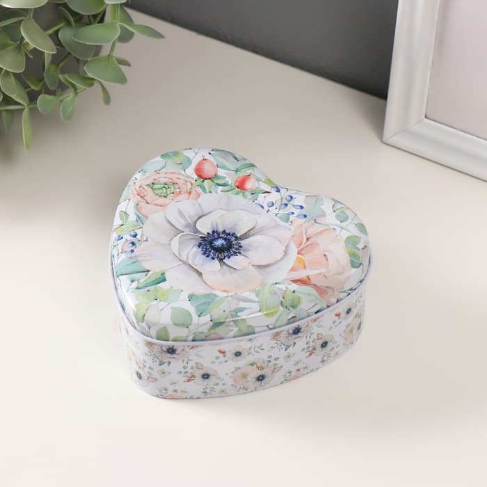 Набор шкатулок для хранения мелочей, украшений «Сердце. Цветы», 3 шт., металл, 10.5×12×5 см