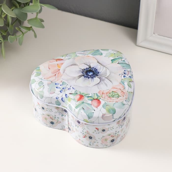 Набор шкатулок для хранения мелочей, украшений «Сердце. Цветы», 3 шт., металл, 10.5×12×5 см