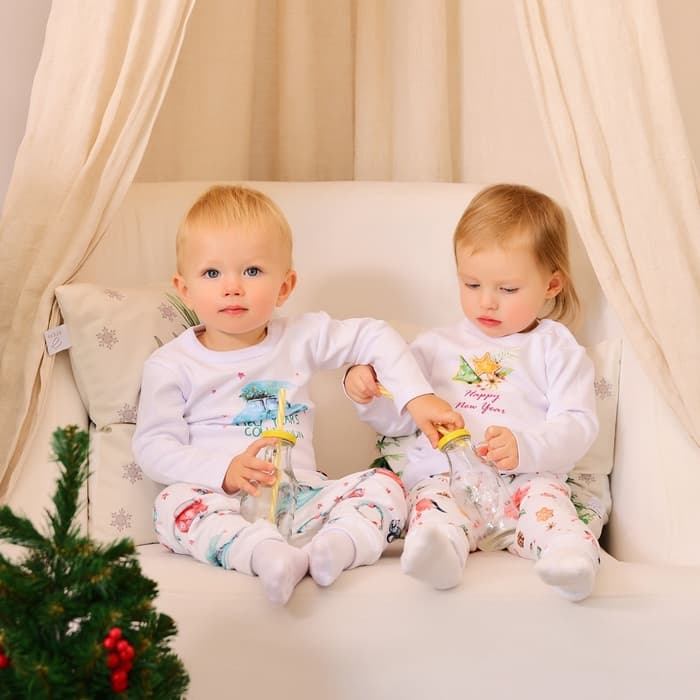 Пижама детская (брюки, лонгслив) MINAKU New Year's cars, рост 62-68 см, белая