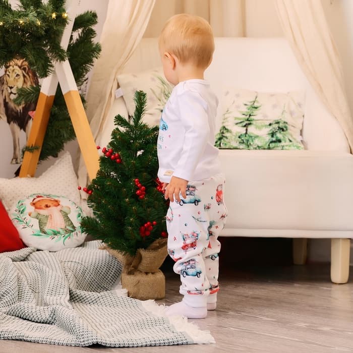 Пижама детская (брюки, лонгслив) MINAKU New Year's cars, рост 62-68 см, белая