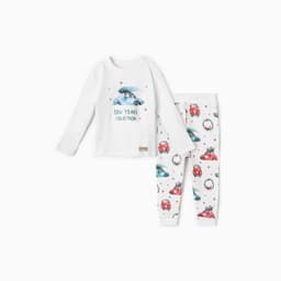 Пижама детская (брюки, лонгслив) MINAKU New Year's cars, рост 80-86 см, белая