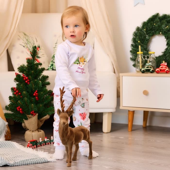 Пижама детская (лонгслив, брюки) MINAKU Winter, рост 68-74 см, белая