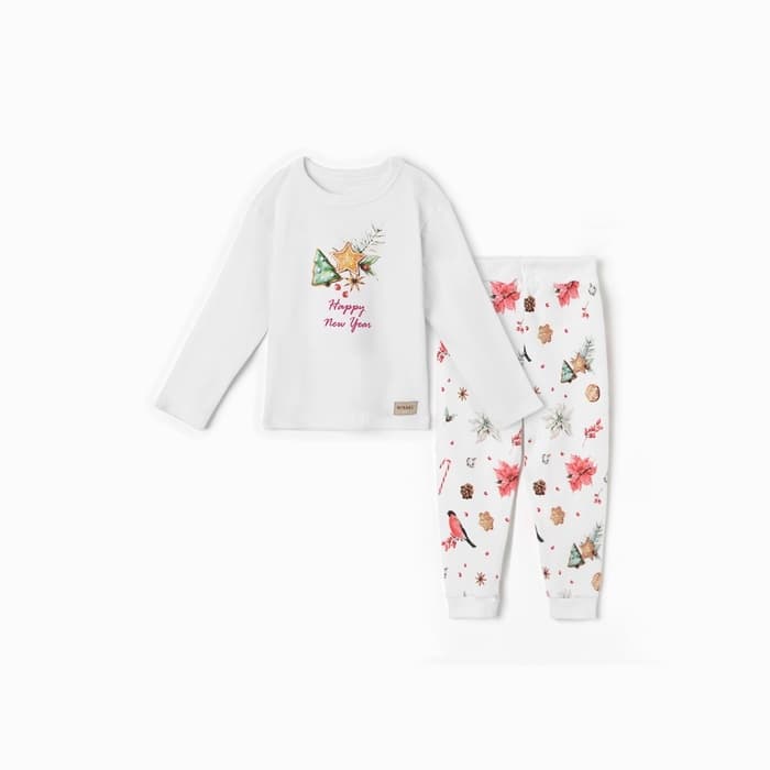 Пижама детская (лонгслив, брюки) MINAKU Winter, рост 80-86 см, белая