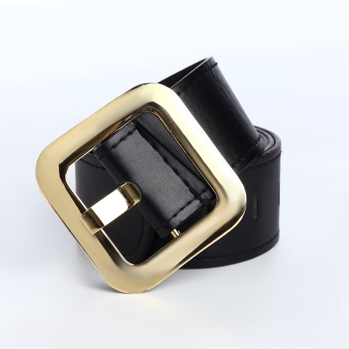 Ремень женский, 110×4.8 см, квадратная пряжка, золотистая, чёрный