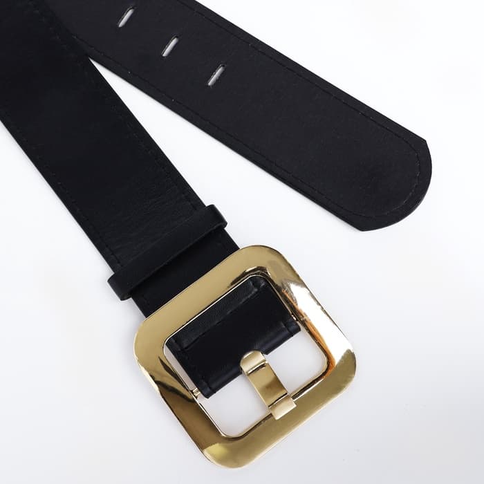 Ремень женский, 110×4.8 см, квадратная пряжка, золотистая, чёрный