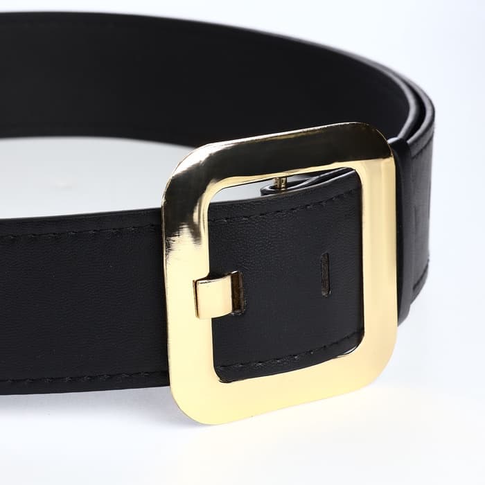 Ремень женский, 110×4.8 см, квадратная пряжка, золотистая, чёрный