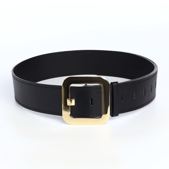 Ремень женский, 110×4.8 см, квадратная пряжка, золотистая, чёрный