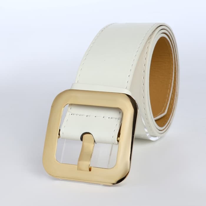 Ремень женский, 110×4.8 см, квадратная пряжка, золотистая, белый