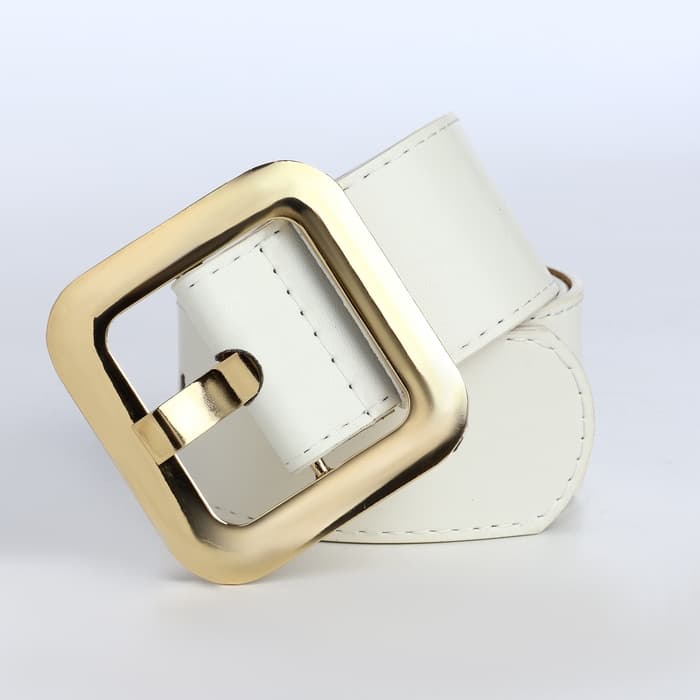 Ремень женский, 110×4.8 см, квадратная пряжка, золотистая, белый