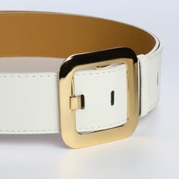 Ремень женский, 110×4.8 см, квадратная пряжка, золотистая, белый