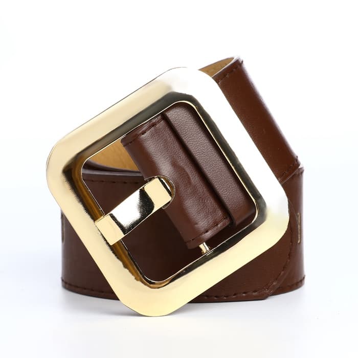 Ремень женский, 110×4.8 см, квадратная пряжка, золотистая, коричневый