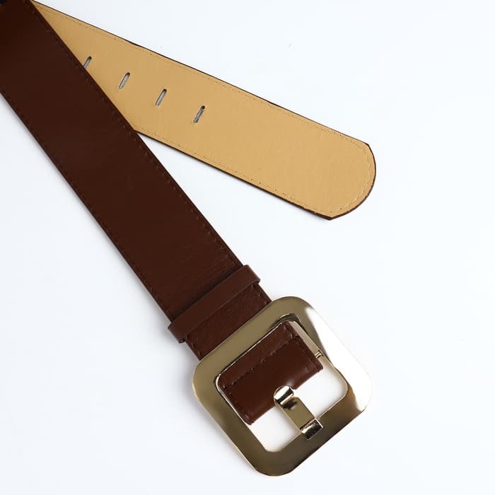 Ремень женский, 110×4.8 см, квадратная пряжка, золотистая, коричневый